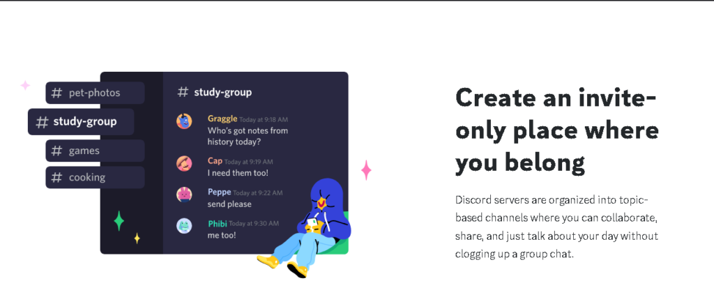 Screenshot of a Discord webpage, showing a text message about a study group