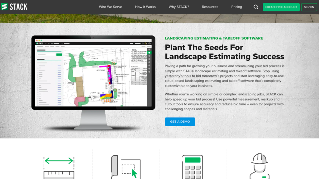 Screenshot from STACK’s website showing its landscape estimating and takeoff software