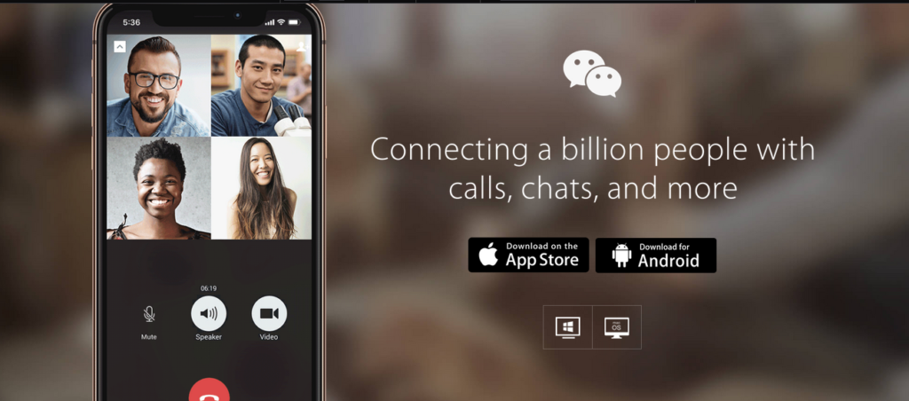 Screenshot of a WeChat webpage, showing a screen with four people on a video call